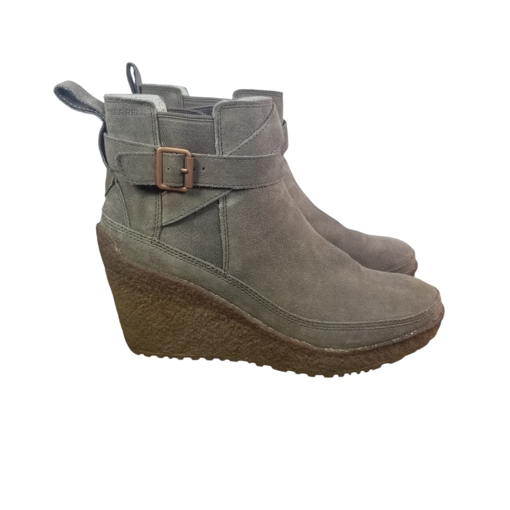 Merrell Tremblant beige suede wedge ankle boots
